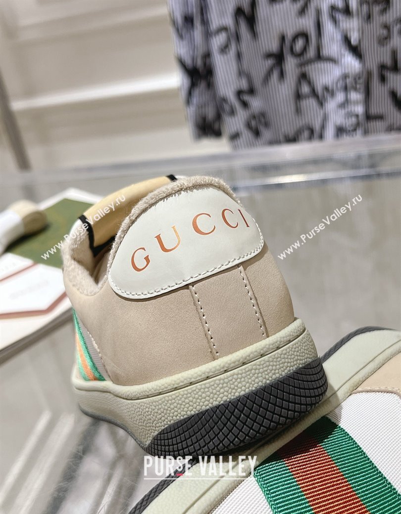 Gucci Screener Trainer Sneakers in Beige Suede and Fabric with Web White 2024 (SS-241119131)