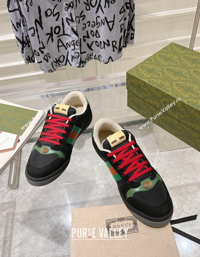 Gucci Screener Trainer Sneakers in Suede and Fabric with Web Black 2024 (SS-241119132)