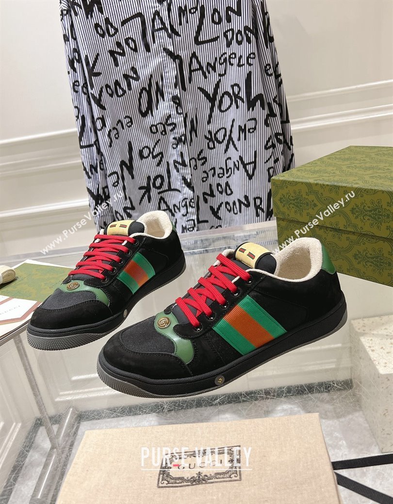 Gucci Screener Trainer Sneakers in Suede and Fabric with Web Black 2024 (SS-241119132)