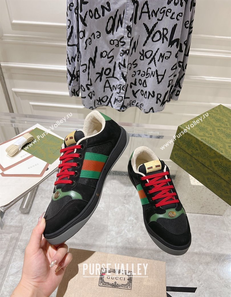 Gucci Screener Trainer Sneakers in Suede and Fabric with Web Black 2024 (SS-241119132)