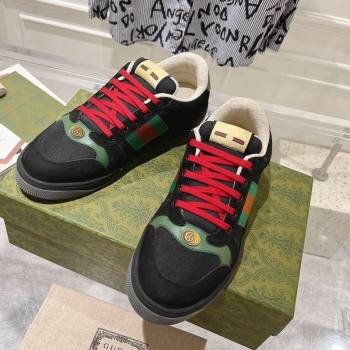 Gucci Screener Trainer Sneakers in Suede and Fabric with Web Black 2024 (SS-241119132)
