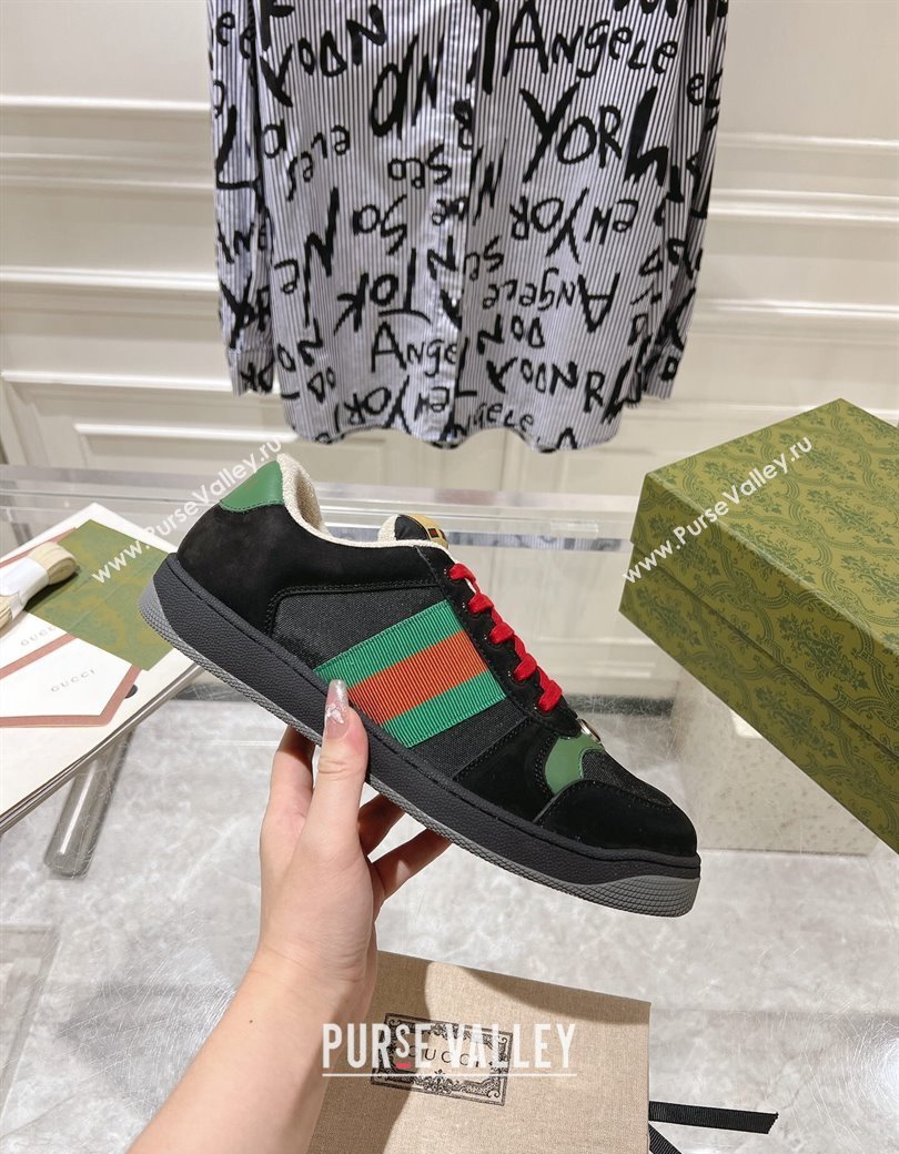 Gucci Screener Trainer Sneakers in Suede and Fabric with Web Black 2024 (SS-241119132)