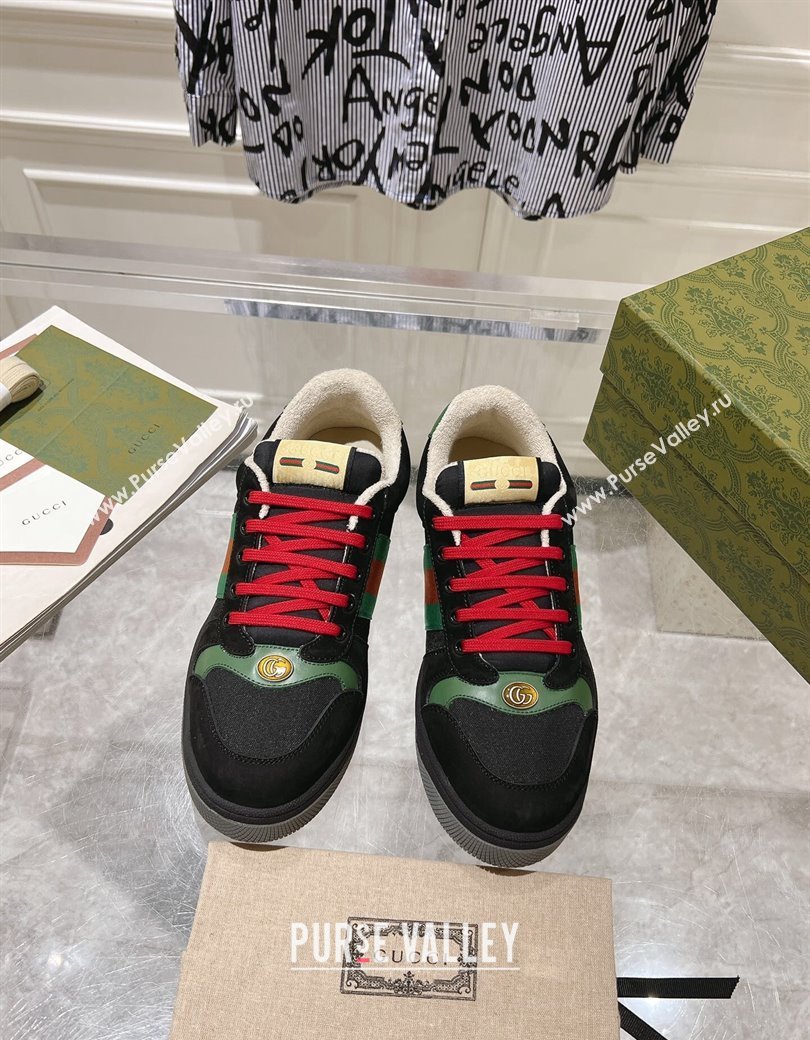 Gucci Screener Trainer Sneakers in Suede and Fabric with Web Black 2024 (SS-241119132)