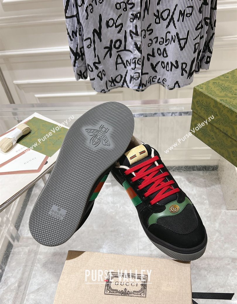 Gucci Screener Trainer Sneakers in Suede and Fabric with Web Black 2024 (SS-241119132)