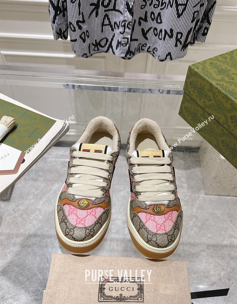 Gucci Screener Trainer Sneakers in GG Canvas with Web Beige/Pink 2024 1119 (SS-241119133)