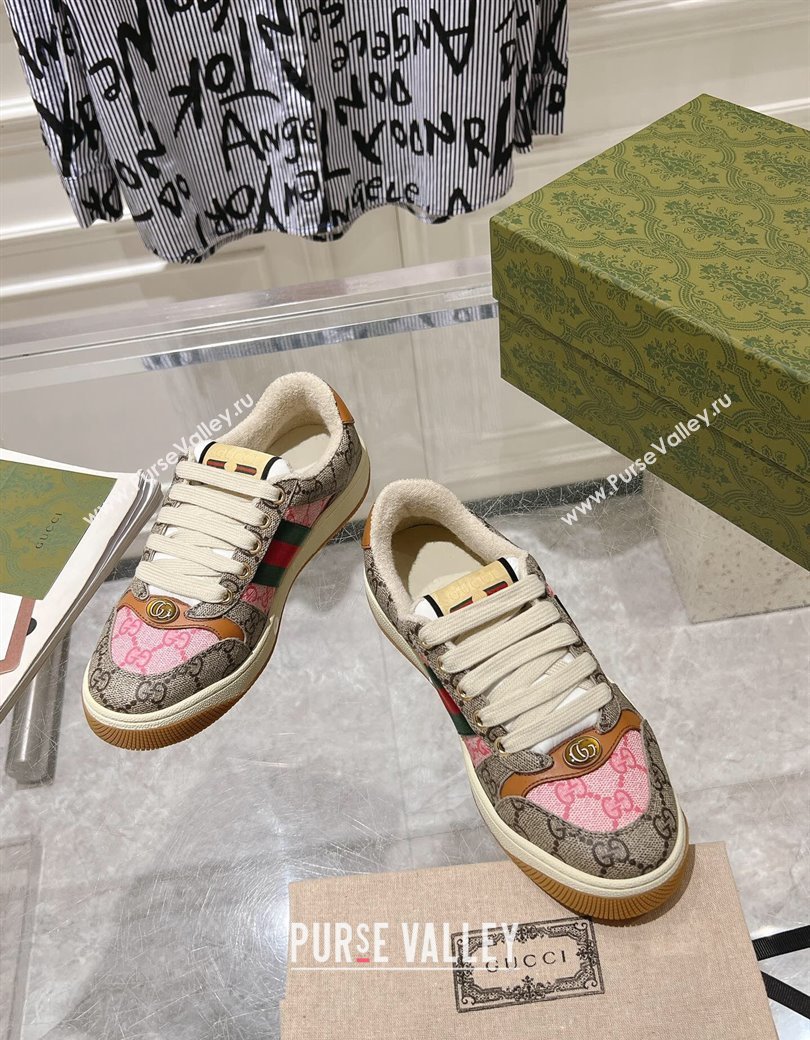 Gucci Screener Trainer Sneakers in GG Canvas with Web Beige/Pink 2024 1119 (SS-241119133)