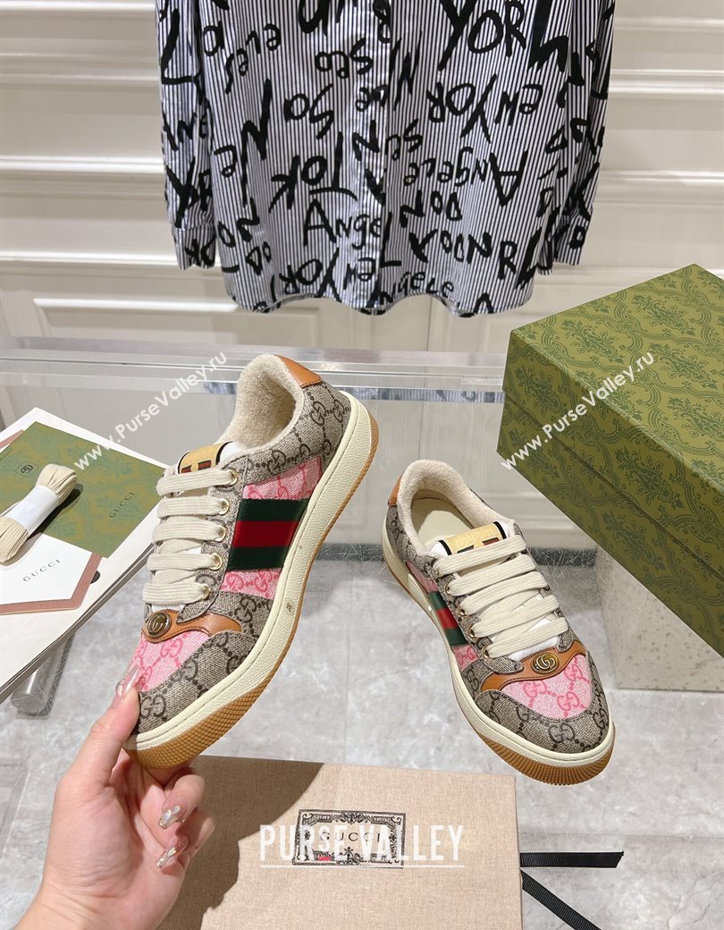 Gucci Screener Trainer Sneakers in GG Canvas with Web Beige/Pink 2024 1119 (SS-241119133)