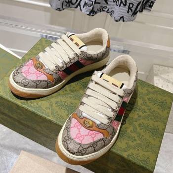 Gucci Screener Trainer Sneakers in GG Canvas with Web Beige/Pink 2024 1119 (SS-241119133)