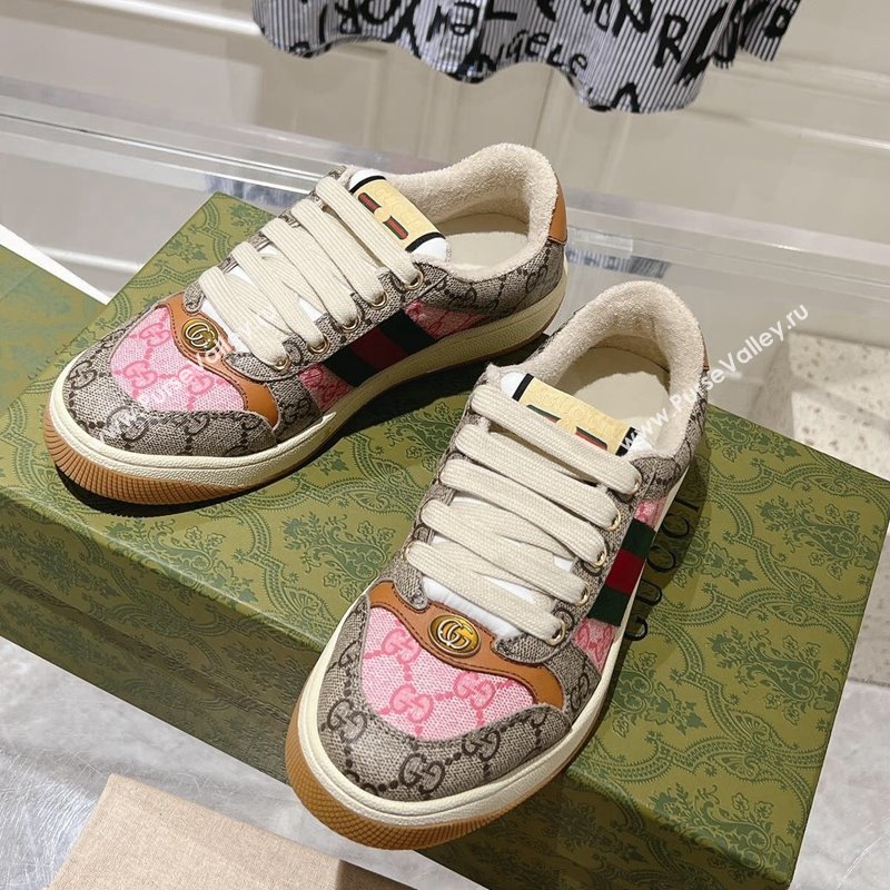 Gucci Screener Trainer Sneakers in GG Canvas with Web Beige/Pink 2024 1119 (SS-241119133)