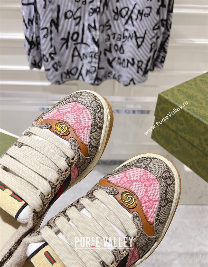 Gucci Screener Trainer Sneakers in GG Canvas with Web Beige/Pink 2024 1119 (SS-241119133)