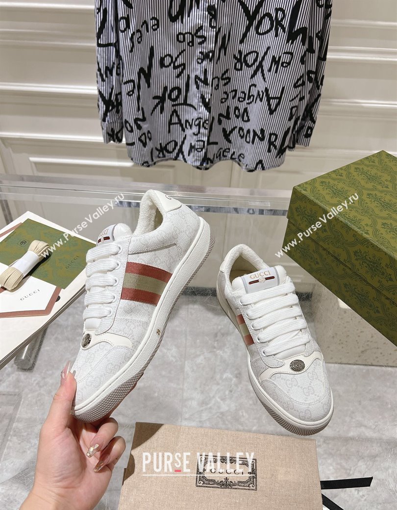 Gucci Screener Trainer Sneakers in GG Canvas with Web White 2024 1119 (SS-241119134)