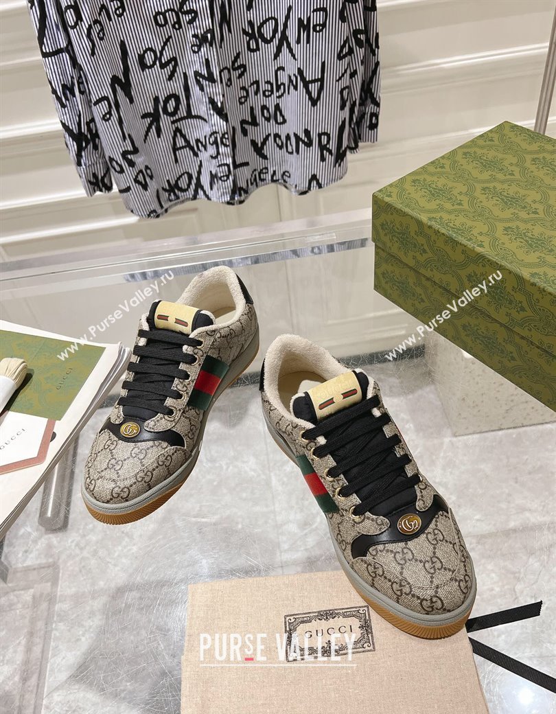 Gucci Screener Trainer Sneakers in GG Canvas with Web Beige/Black 2024 1119 (SS-241119135)