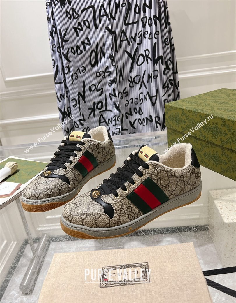 Gucci Screener Trainer Sneakers in GG Canvas with Web Beige/Black 2024 1119 (SS-241119135)