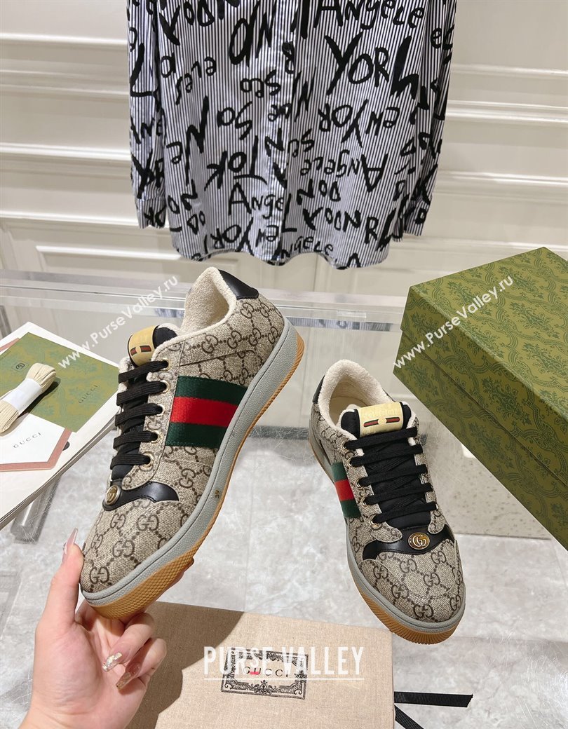 Gucci Screener Trainer Sneakers in GG Canvas with Web Beige/Black 2024 1119 (SS-241119135)