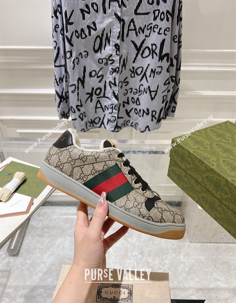 Gucci Screener Trainer Sneakers in GG Canvas with Web Beige/Black 2024 1119 (SS-241119135)