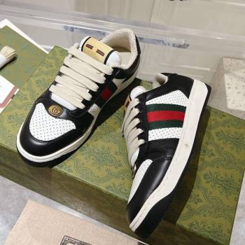 Gucci Screener Trainer Sneakers in Perforated Leather with Web Black/White 2024 1119 (SS-241119137)