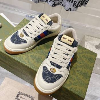 Gucci Screener Trainer Sneakers in White Leather and GG Denim with Web 2024 (SS-241119140)