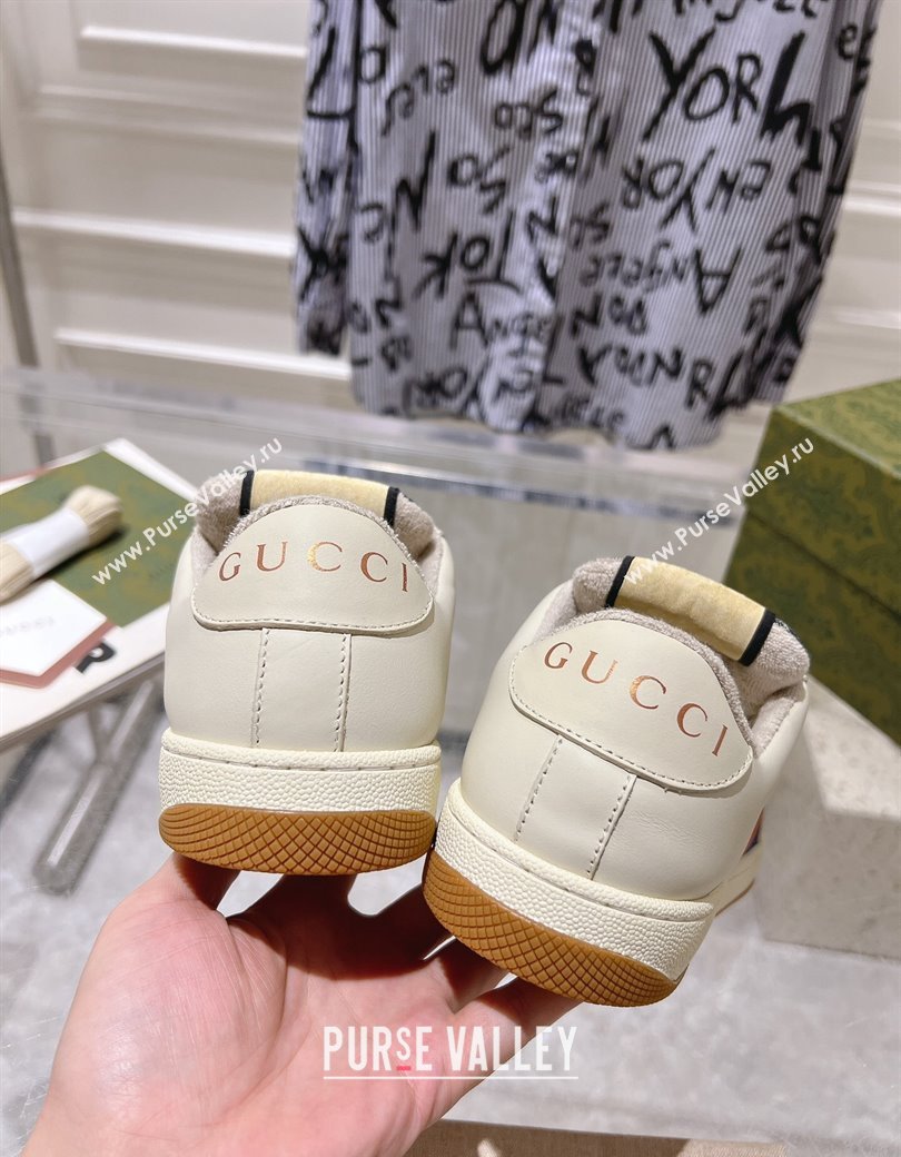 Gucci Screener Trainer Sneakers in White Leather and GG Denim with Web 2024 (SS-241119140)