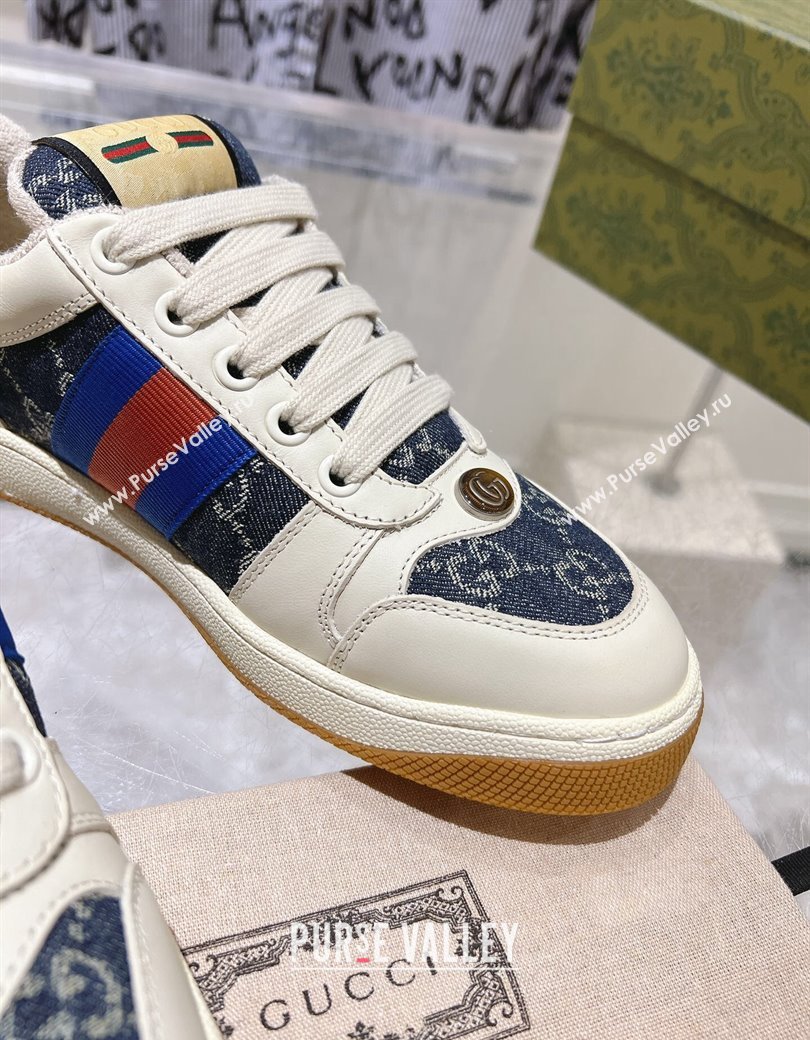 Gucci Screener Trainer Sneakers in White Leather and GG Denim with Web 2024 (SS-241119140)