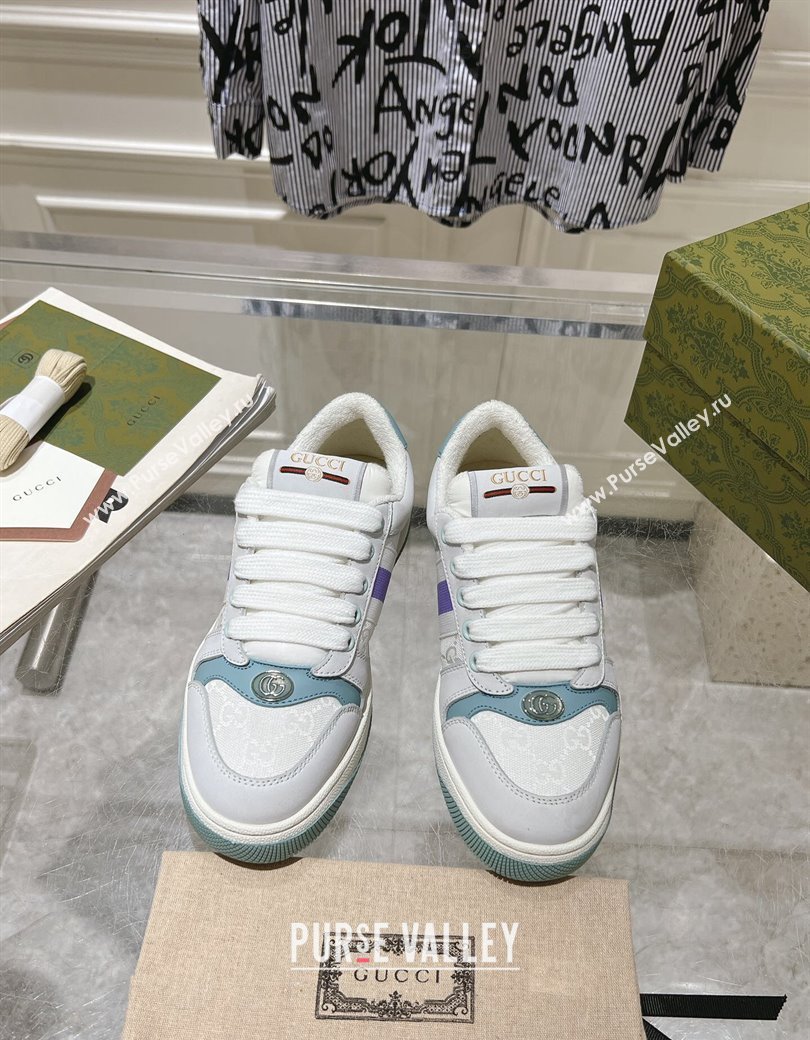 Gucci Screener Trainer Sneakers in Suede and GG Canvas with Web Light Grey/White 2024 (SS-241119145)