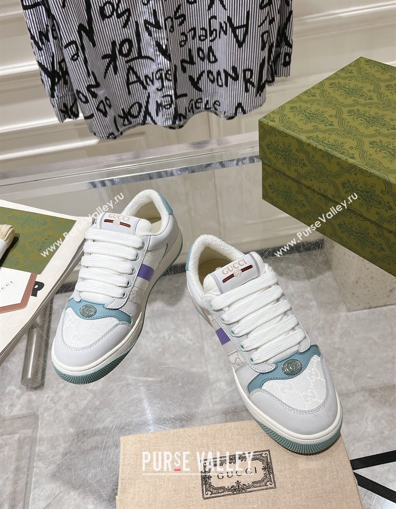 Gucci Screener Trainer Sneakers in Suede and GG Canvas with Web Light Grey/White 2024 (SS-241119145)