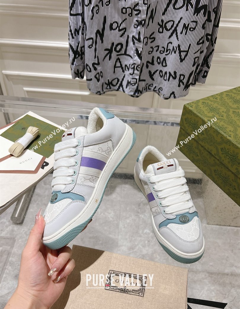 Gucci Screener Trainer Sneakers in Suede and GG Canvas with Web Light Grey/White 2024 (SS-241119145)