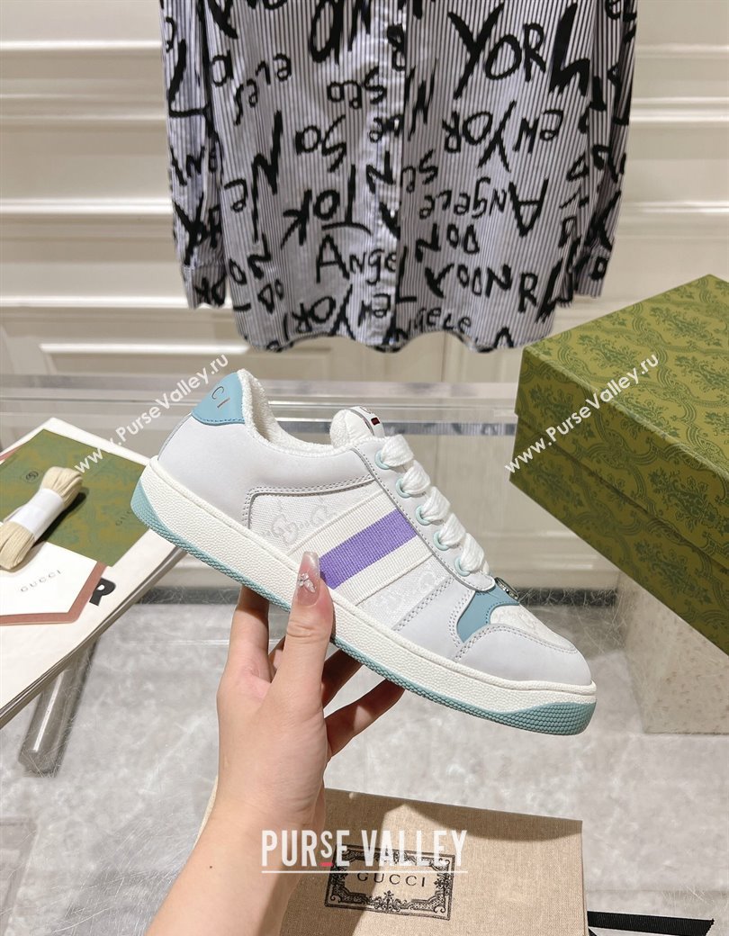 Gucci Screener Trainer Sneakers in Suede and GG Canvas with Web Light Grey/White 2024 (SS-241119145)