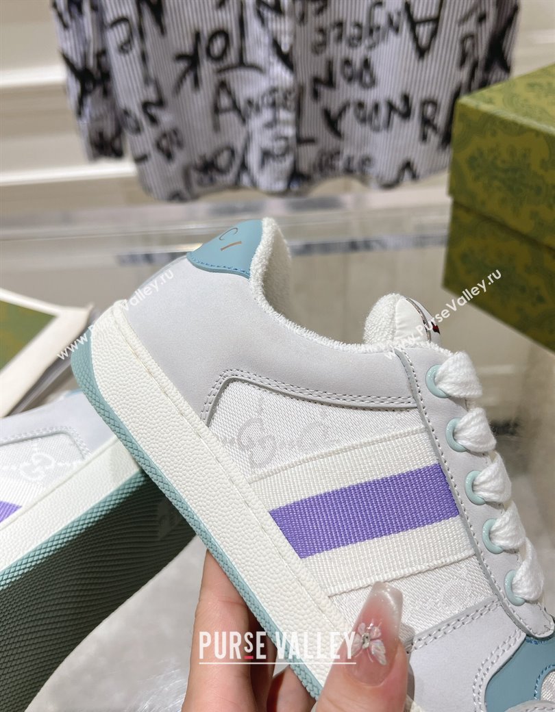 Gucci Screener Trainer Sneakers in Suede and GG Canvas with Web Light Grey/White 2024 (SS-241119145)