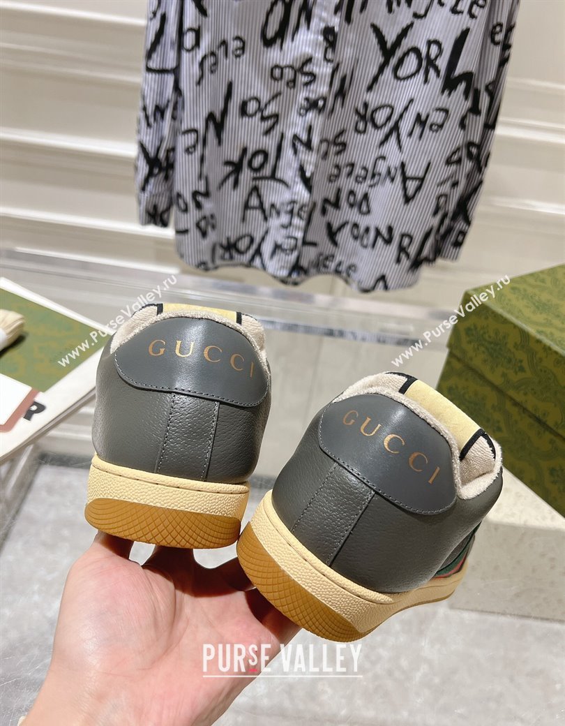 Gucci Screener Trainer Sneakers in Leather and GG Canvas with Web Dark Grey 2024 (SS-241119147)