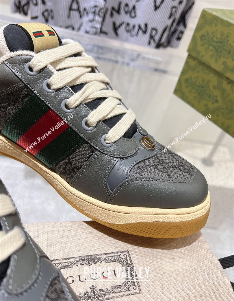 Gucci Screener Trainer Sneakers in Leather and GG Canvas with Web Dark Grey 2024 (SS-241119147)