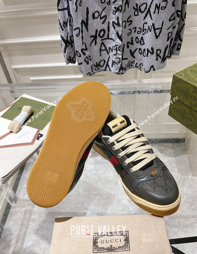 Gucci Screener Trainer Sneakers in Leather and GG Canvas with Web Dark Grey 2024 (SS-241119147)