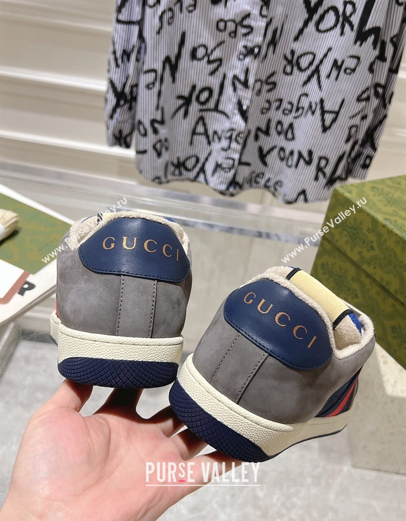 Gucci Screener Trainer Sneakers in Suede and GG Canvas with Web Grey/Blue 2024 (SS-241119148)