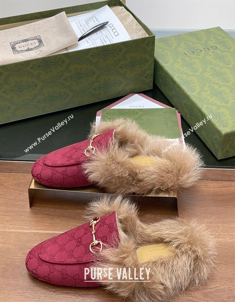 Gucci GG Canvas and Wool Flat Slippers Red 2024 1119 (SS-241119152)