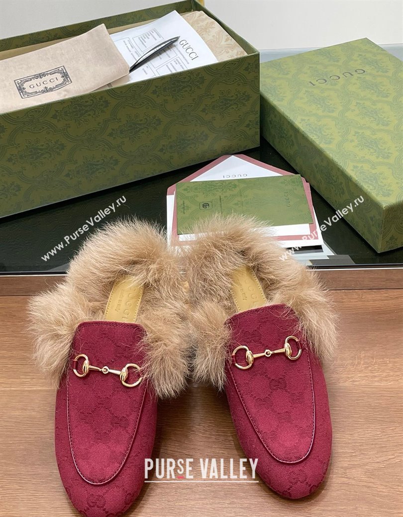 Gucci GG Canvas and Wool Flat Slippers Red 2024 1119 (SS-241119152)