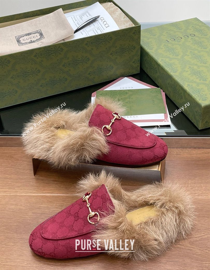 Gucci GG Canvas and Wool Flat Slippers Red 2024 1119 (SS-241119152)