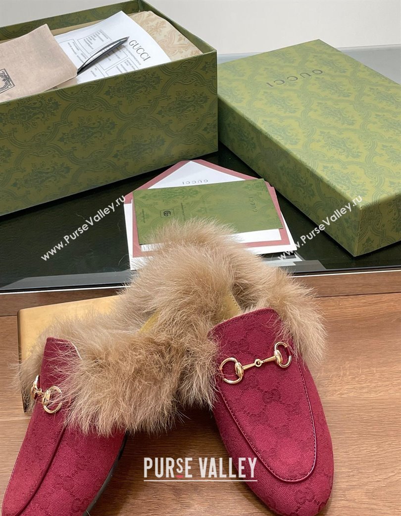 Gucci GG Canvas and Wool Flat Slippers Red 2024 1119 (SS-241119152)