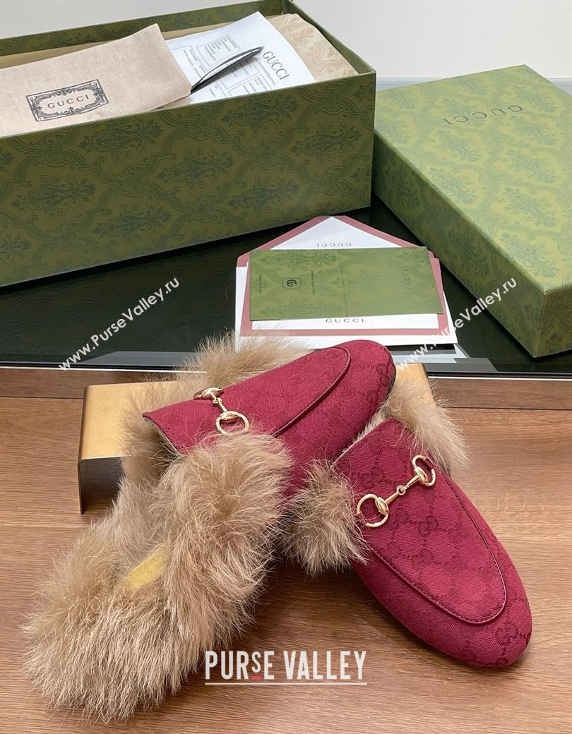 Gucci GG Canvas and Wool Flat Slippers Red 2024 1119 (SS-241119152)