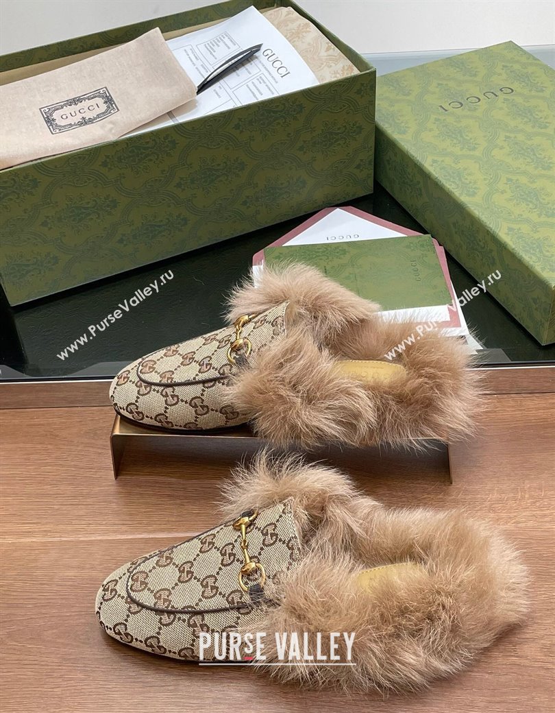 Gucci GG Canvas and Wool Flat Slippers Beige 2024 1119 (SS-241119153)