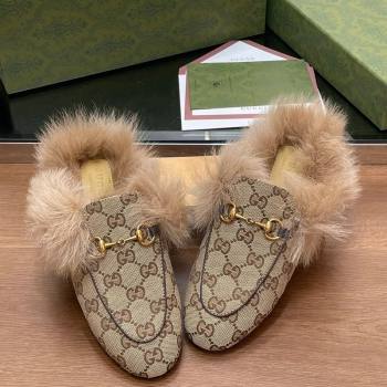 Gucci GG Canvas and Wool Flat Slippers Beige 2024 1119 (SS-241119153)