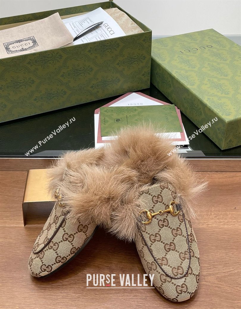 Gucci GG Canvas and Wool Flat Slippers Beige 2024 1119 (SS-241119153)