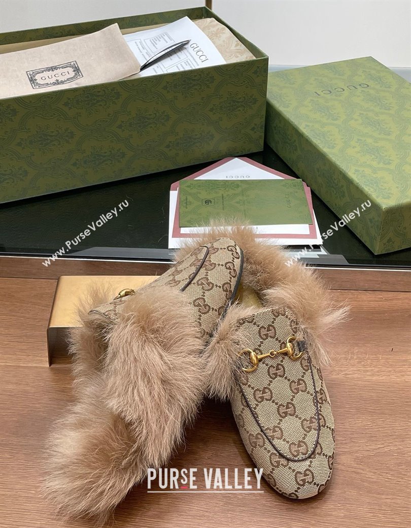 Gucci GG Canvas and Wool Flat Slippers Beige 2024 1119 (SS-241119153)