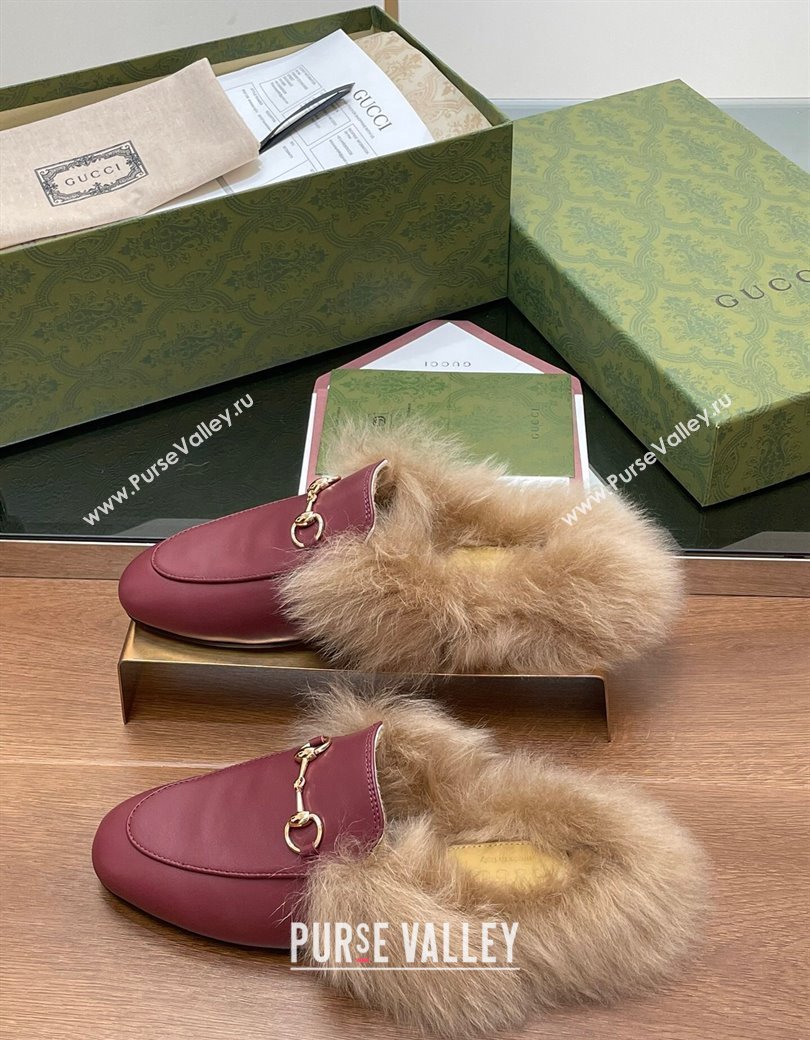 Gucci Calf Leather and Wool Flat Slippers Burgundy 2024 1119 (SS-241119154)