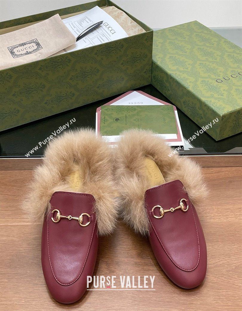 Gucci Calf Leather and Wool Flat Slippers Burgundy 2024 1119 (SS-241119154)