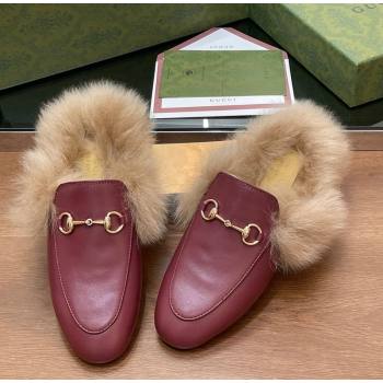 Gucci Calf Leather and Wool Flat Slippers Burgundy 2024 1119 (SS-241119154)