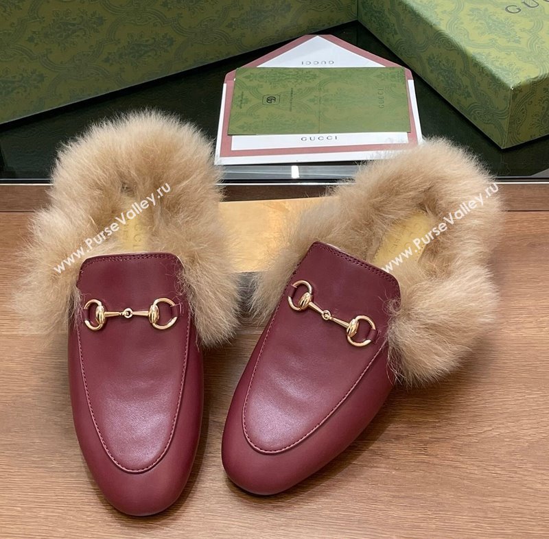 Gucci Calf Leather and Wool Flat Slippers Burgundy 2024 1119 (SS-241119154)