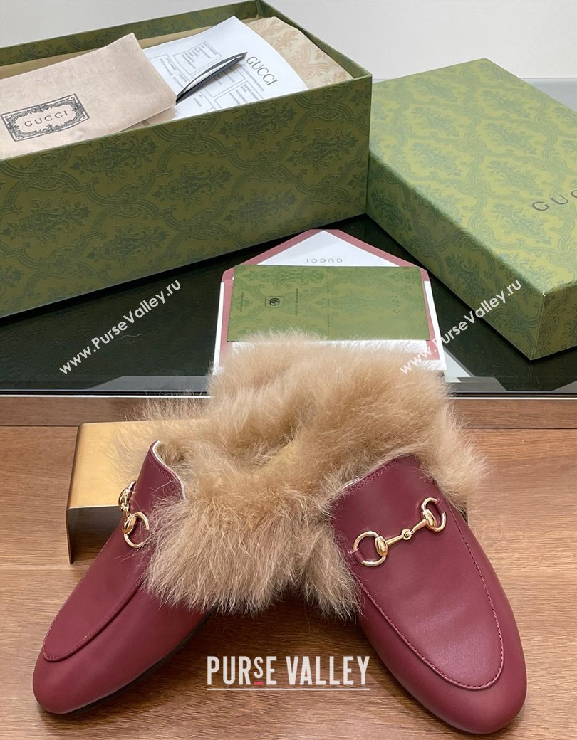 Gucci Calf Leather and Wool Flat Slippers Burgundy 2024 1119 (SS-241119154)