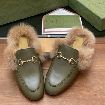 Gucci Calf Leather and Wool Flat Slippers Green 2024 1119 (SS-241119155)