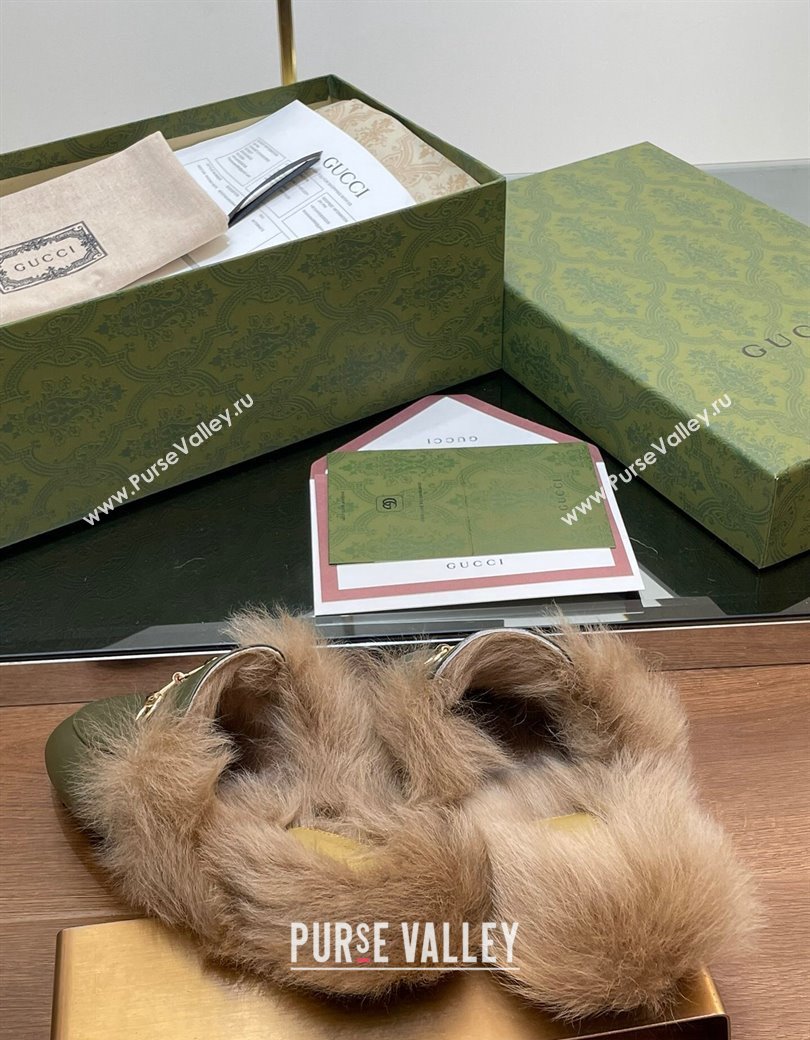 Gucci Calf Leather and Wool Flat Slippers Green 2024 1119 (SS-241119155)