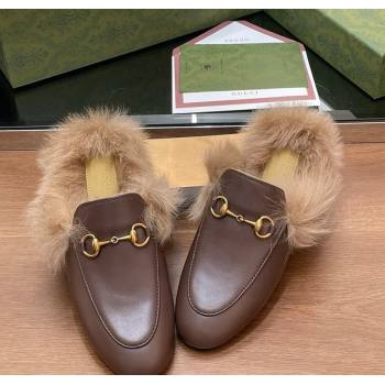 Gucci Calf Leather and Wool Flat Slippers Chocolate 2024 1119 (SS-241119156)