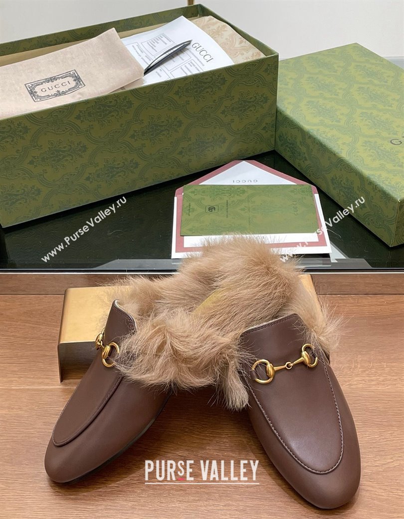 Gucci Calf Leather and Wool Flat Slippers Chocolate 2024 1119 (SS-241119156)